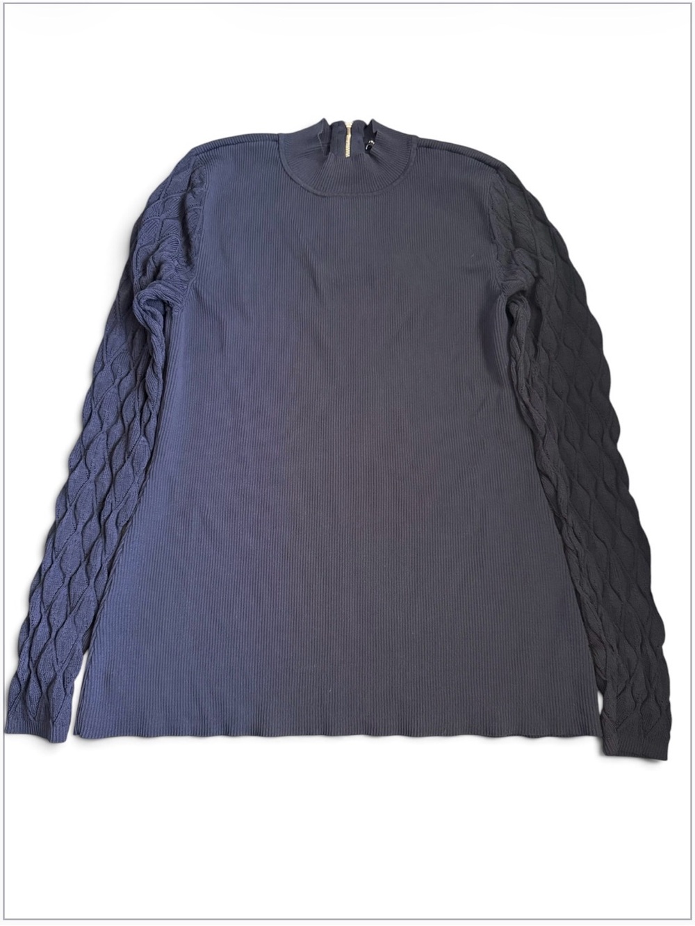 White House Black Market XL Navy Ribbed Sweater Textured Cable Knit Sleeves